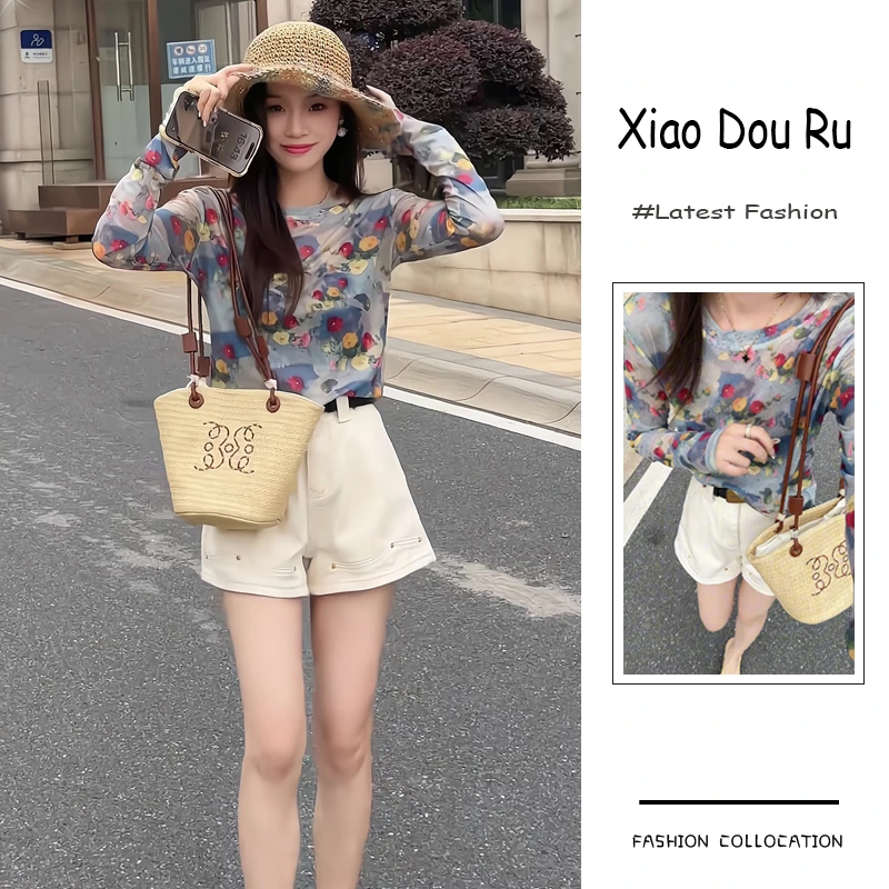 夏季2025新款整套女装韩系清新文艺风休闲防晒碎花上衣短裤两件套