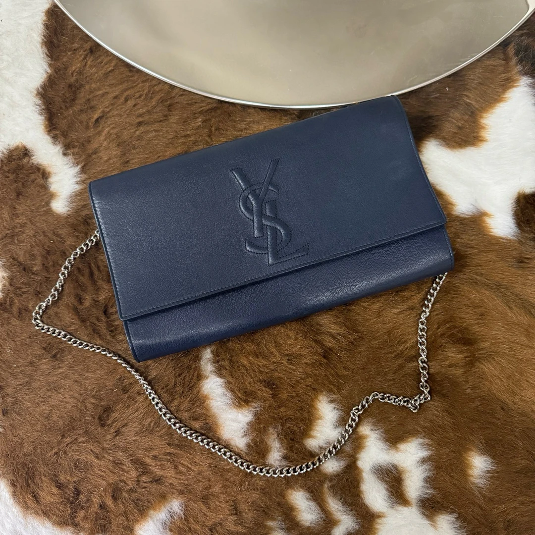 95新 YSL/圣罗兰 ysl 藏青色手拿包