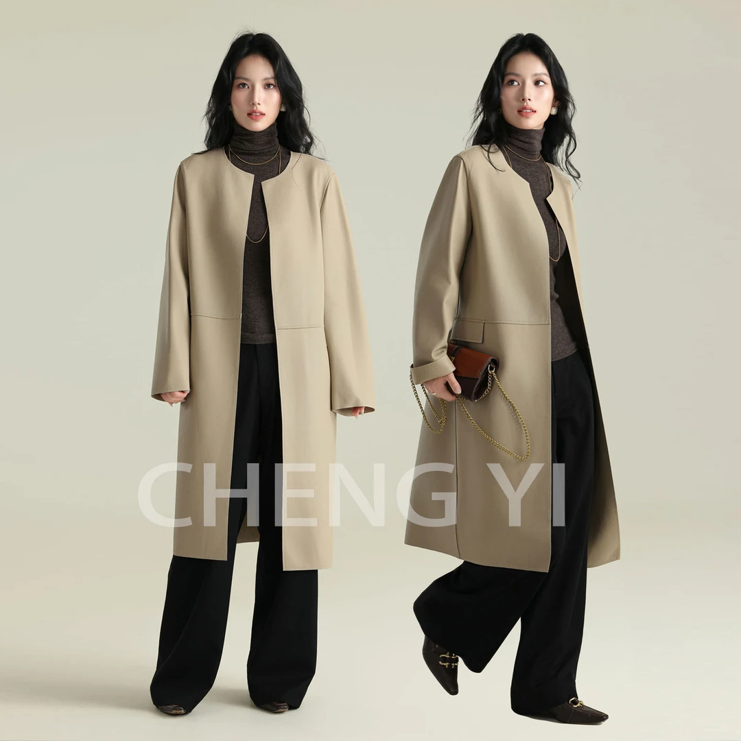 2025真皮皮衣女长款绵羊皮真皮风衣春秋时尚气质百搭女式皮衣皮装