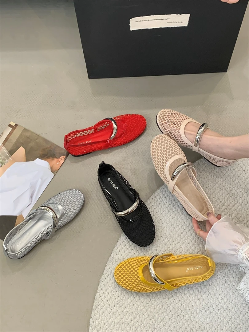 法式仙女风网纱平底单鞋女玛丽珍鞋