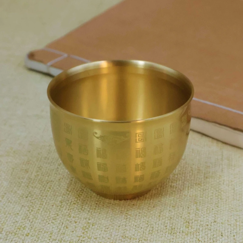 黄铜约5.8cm口径百福杯供水杯茶杯家居摆件主人杯福杯高档摆件