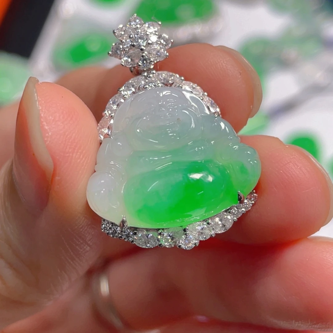 翡翠18K金镶嵌吊坠(不含链)