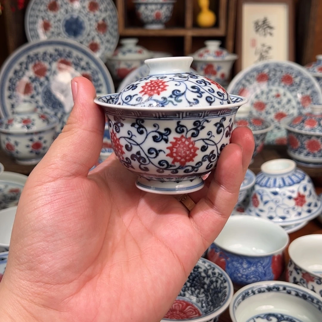 景德镇高温原矿釉里红手绘