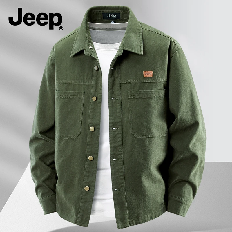 JEEP官方正品上衣免烫休闲纯棉衬衫外套男士宽松复古大码长袖衬衣商品图