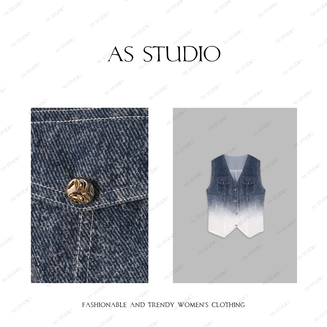 【AS海之女】25新原创高级感渐变扎染拼接小马甲AS25CMJ4521