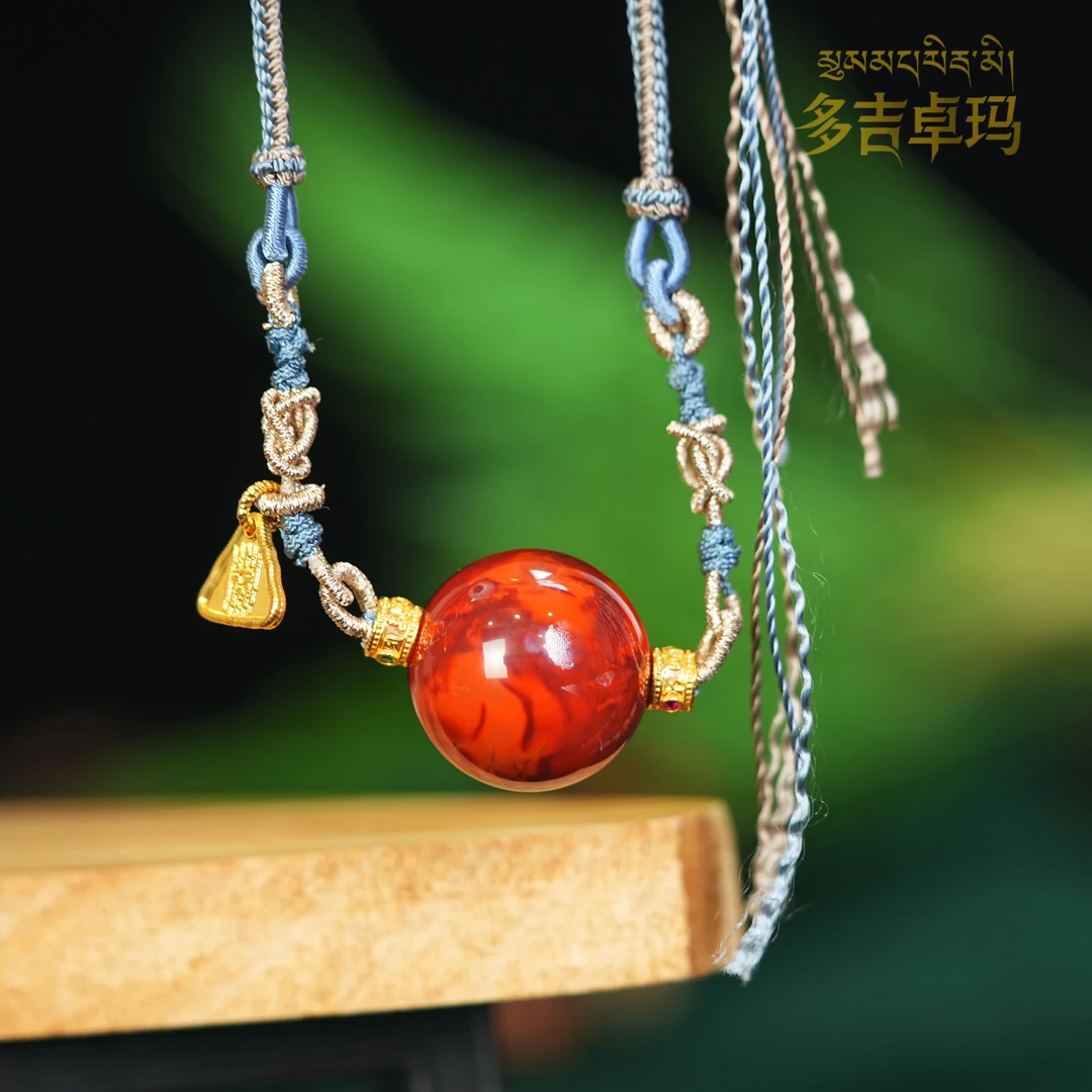 【多吉卓玛】高定绳火焰纹大单珠吊坠