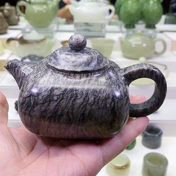 和田玉未镶嵌挂件茶壶240m l