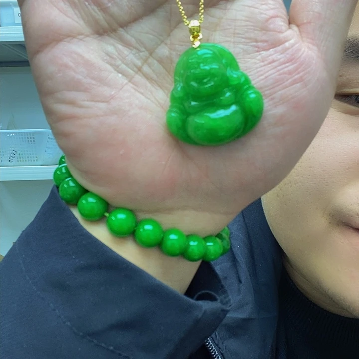 翡翠颈饰14K金镶嵌小号140佛公