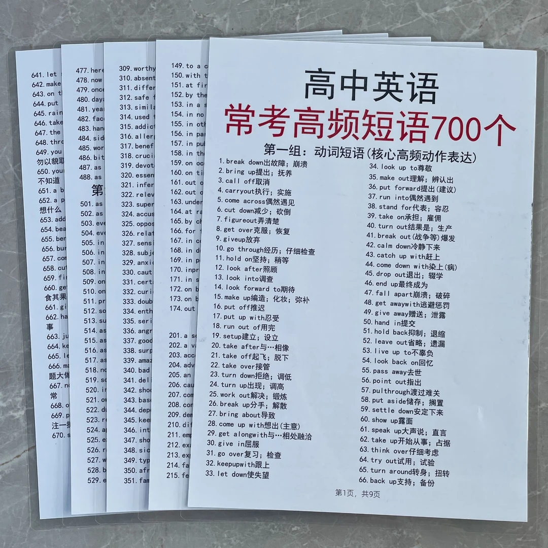 高中英语常考700个高频短语汇总提升成绩记忆背诵知识学习认知卡