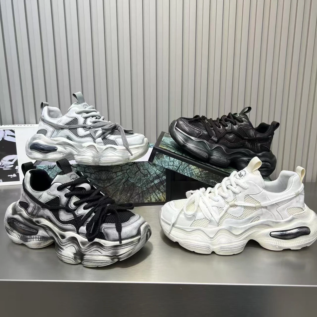 2025春季新款男士时尚轻奢舒适小众老爹复古做旧厚底百搭休闲鞋