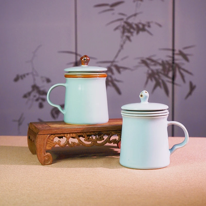 天青釉仿古釉汝瓷办公杯泡茶杯十拿九稳陶瓷杯手工原矿釉汝窑