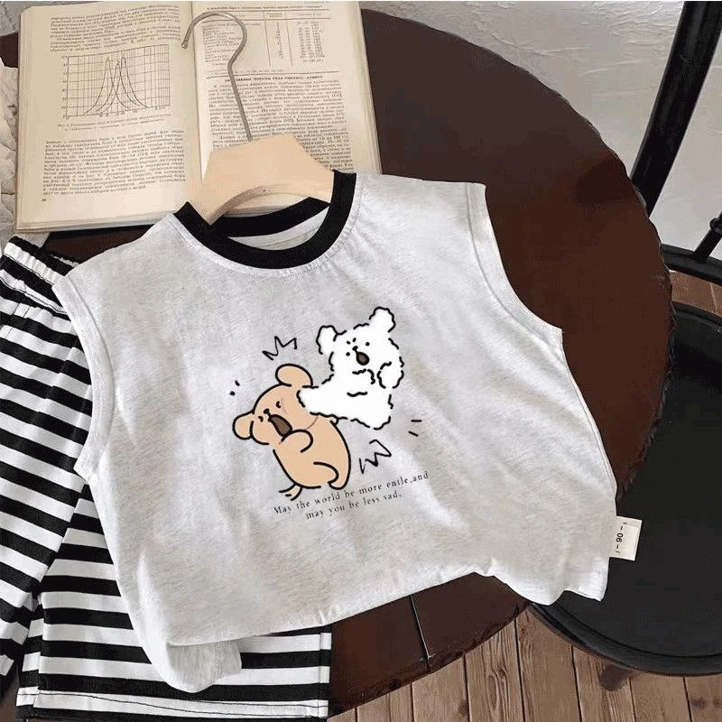 100%纯棉儿童背心无袖夏季短袖卡通宝宝外穿薄款儿童吊带背心国潮