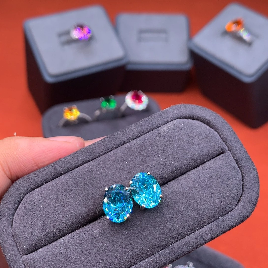 银S925镶嵌帕拉依巴碧玺耳饰