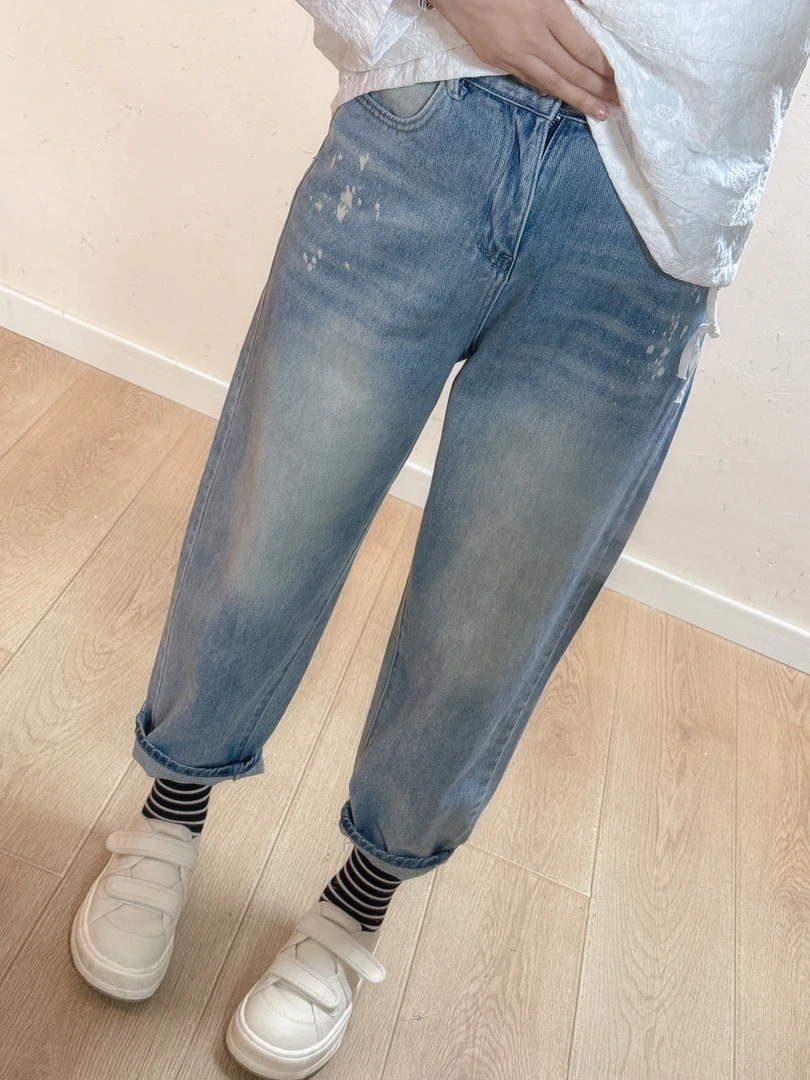 【粉刷匠】婷婷同款推荐 早春款 时尚个性百搭松紧腰牛仔裤样品