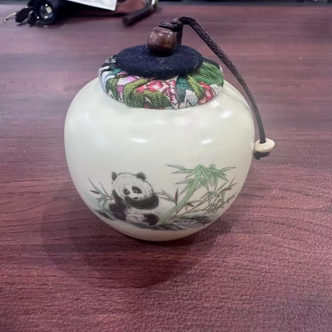 Z3096汝瓷金丝熊猫抱竹茶叶罐精美高档小茶叶罐便携旅行装