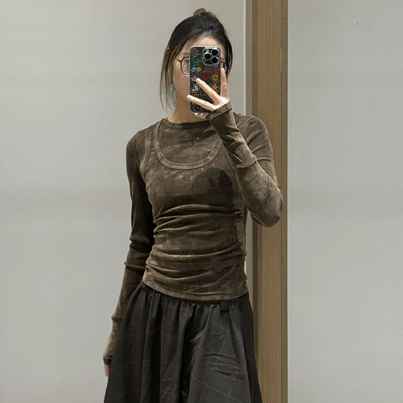 【现货】AVVENN设计师品牌新款 26年春季假两件咖色长袖上衣