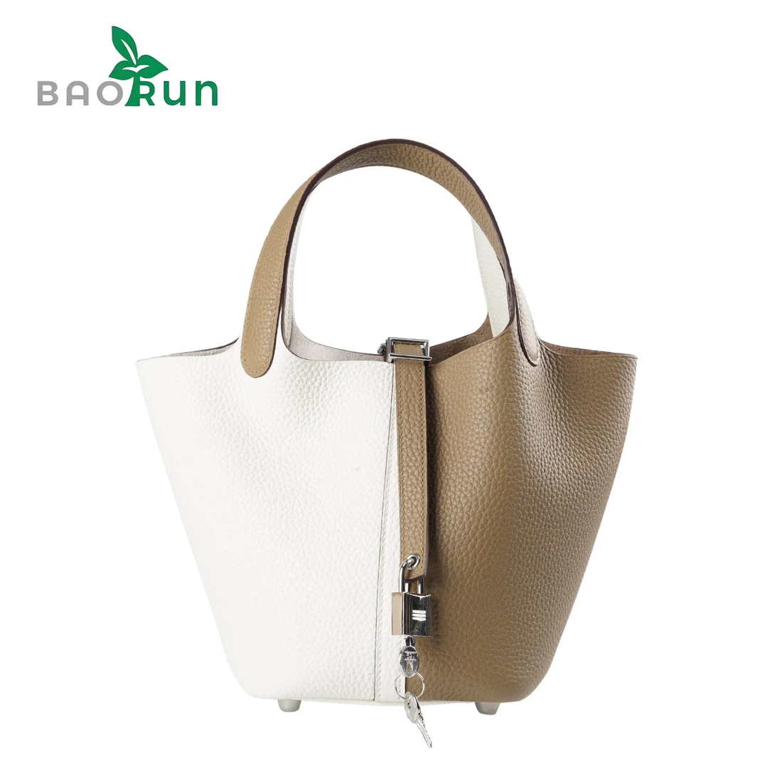 【TC皮拼色篮子-18】经典复古菜篮包女士真皮拼接撞色手拎包女包