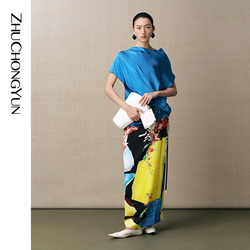 【大秀同款】ZHUCHONGYUN2025夏新款中式彩色印花直身半裙C1FZ22512