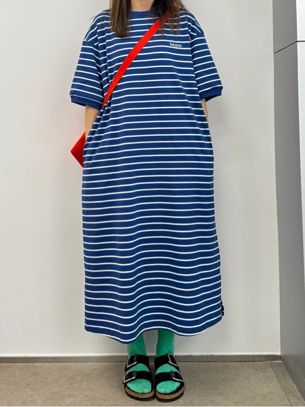 Luluzou 夏季欧版条纹宽松高级感小众定制休闲女士连衣裙