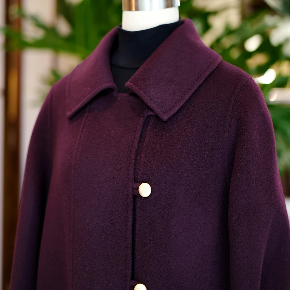 [颂歌]设计师款山羊绒羊毛翻领毛呢大衣女冬季气质时尚中长风衣