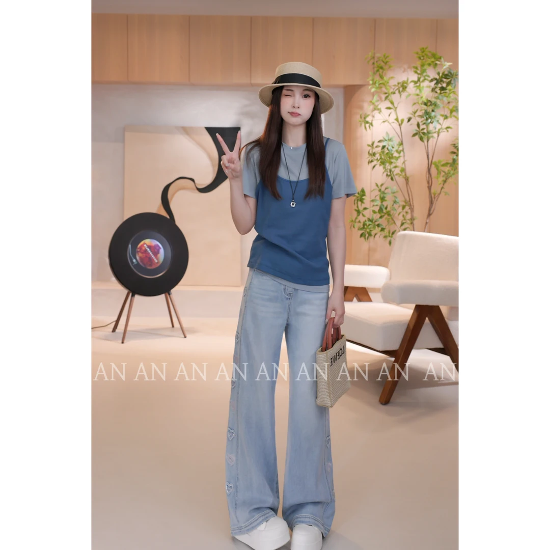 C03152夏季新款休闲小个子显瘦独特叠穿背心假两件T恤