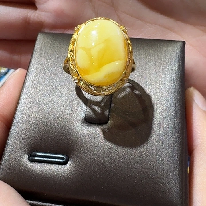 蜜蜡银S925镶嵌戒指戒指