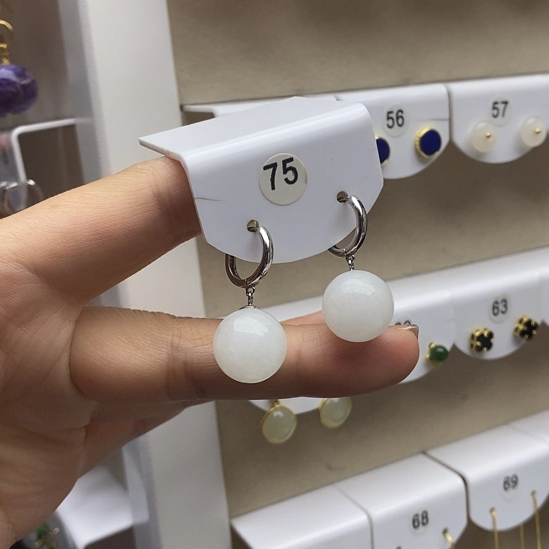 和田玉银S925镶嵌耳饰