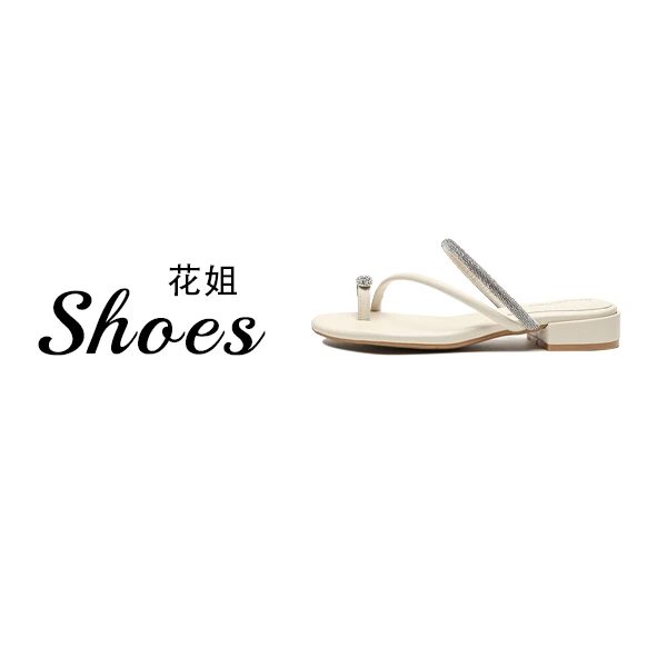 仙女风一字带水钻套趾凉拖鞋