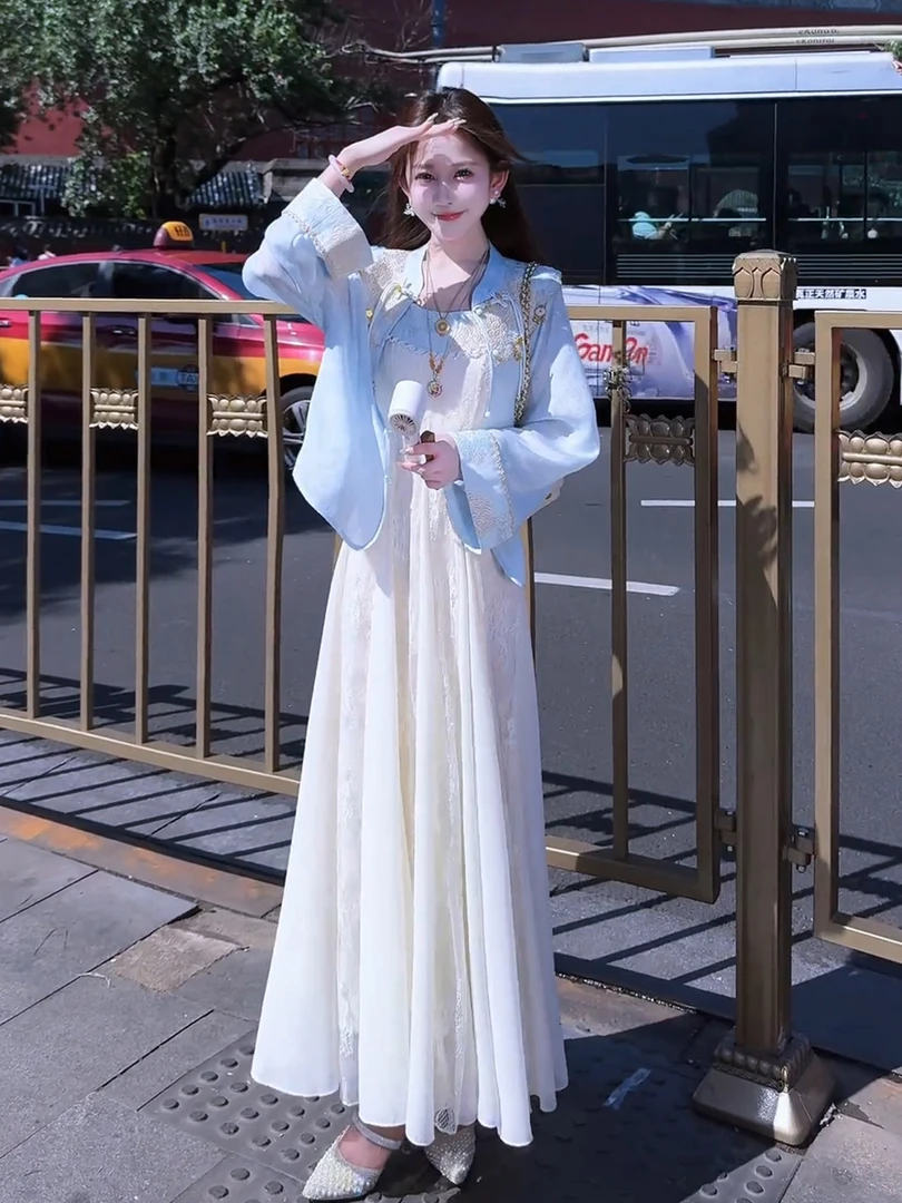 初秋清冷富家千金穿搭上班可穿新中式国风缎面旗袍连衣裙套装