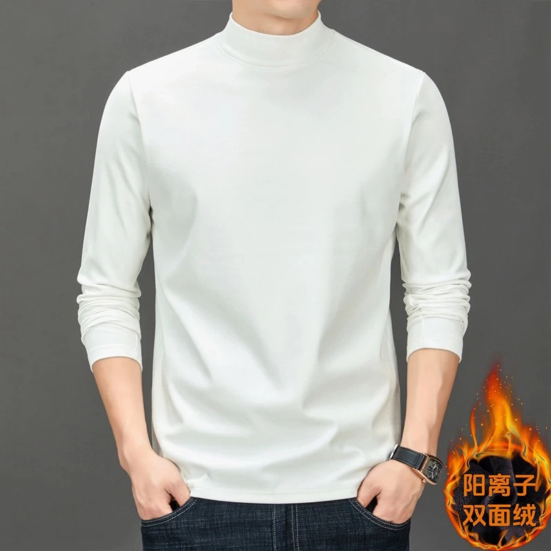 阳离子双面德绒半高领打底衫男士t恤2025新款内搭衣服潮牌秋装