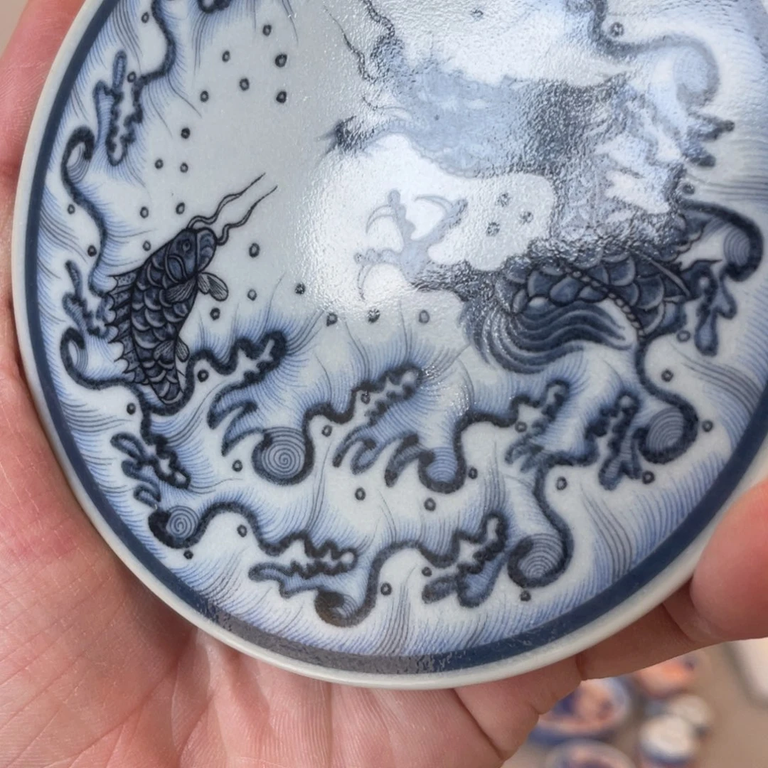 瓷片景德镇青花鱼化龙盖置