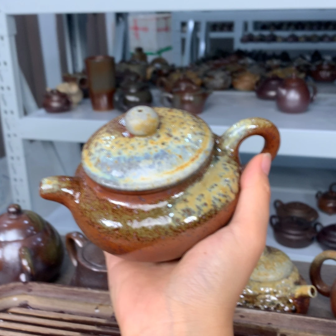 糊***豆茶壶紫砂纯自然柴烧