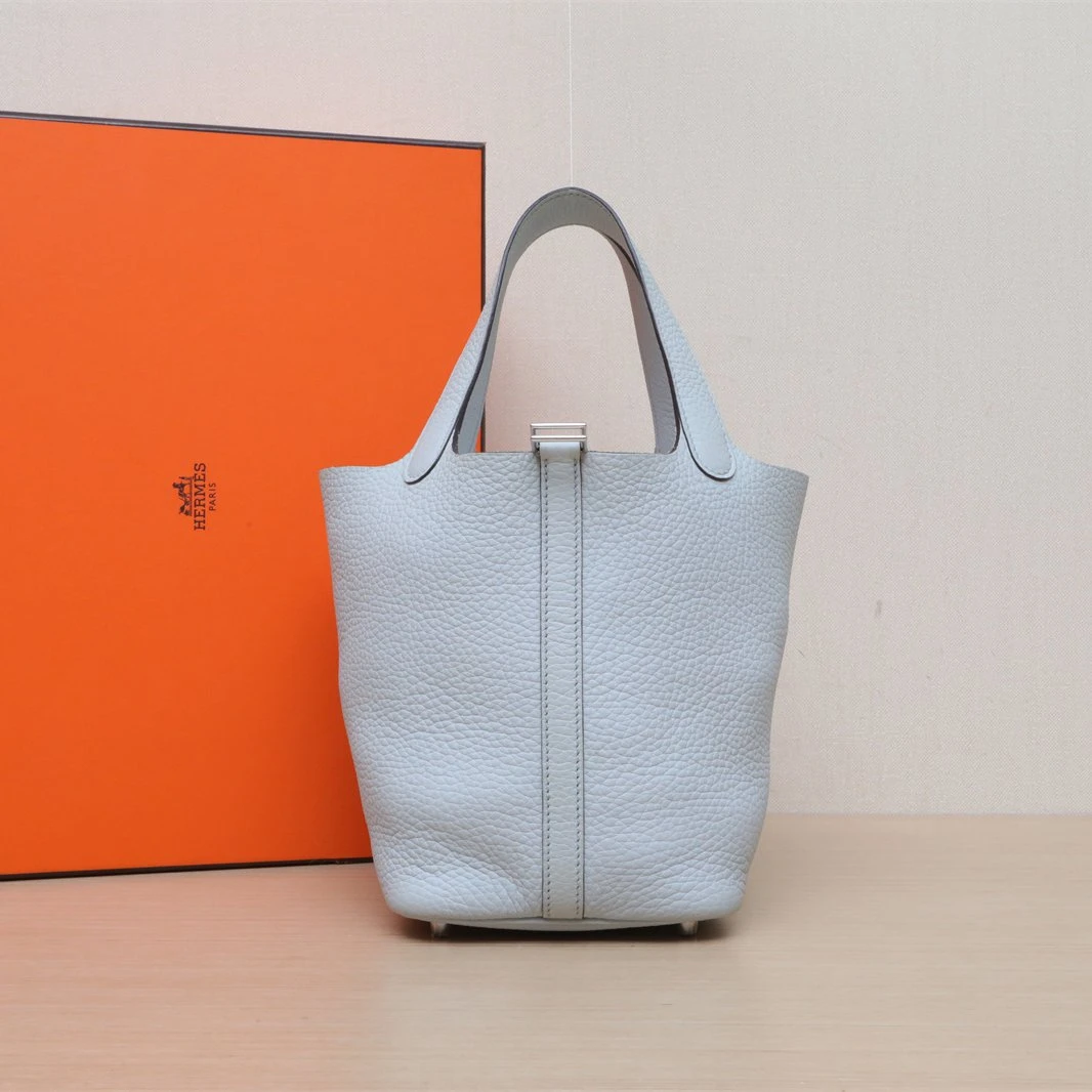 95新 Hermes/爱马仕 【双攀】18菜篮子 08圣杯蓝 TC皮 B刻 993101