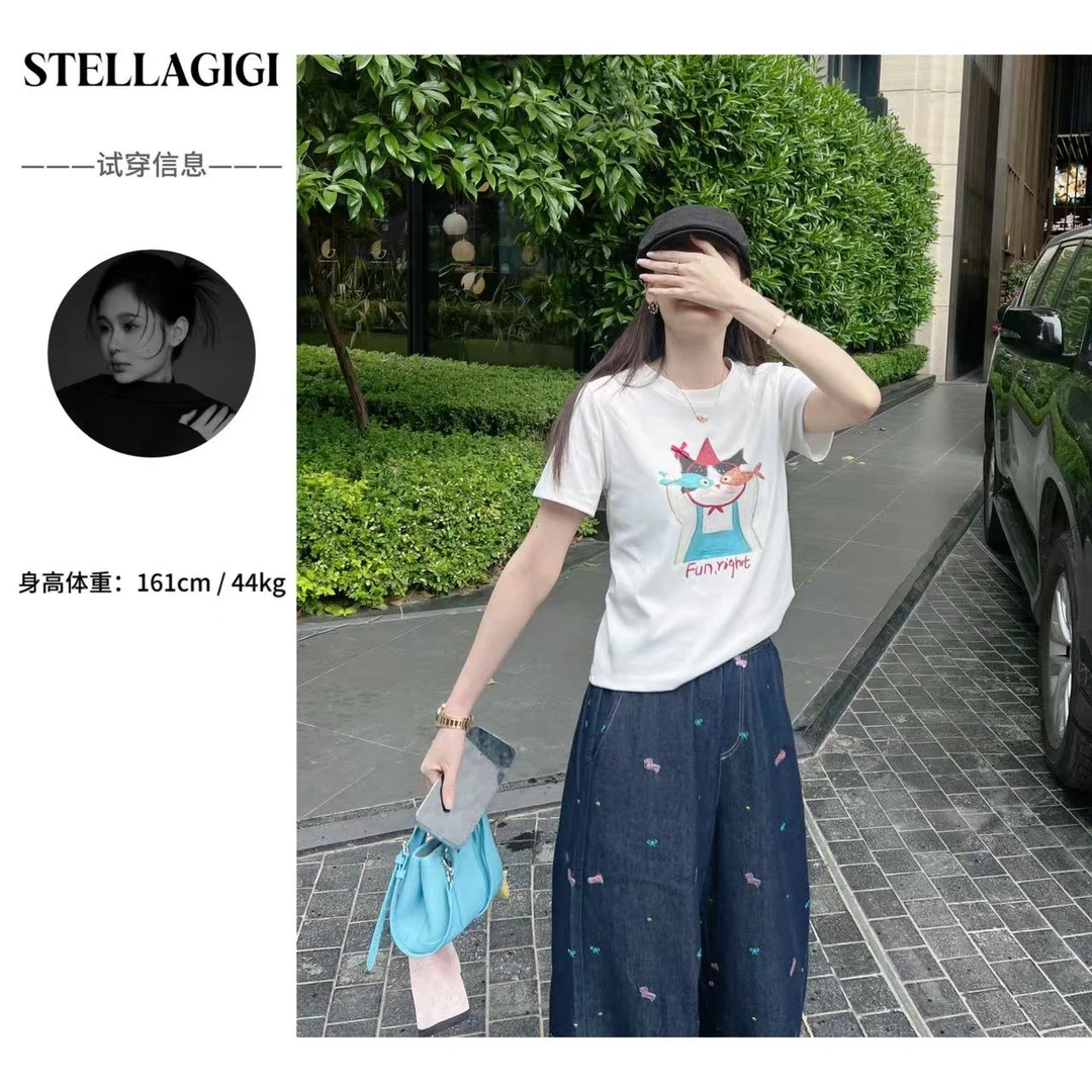 SG / 郭幂幂 SS 韩系百搭 小猫爱吃鱼立体蝴蝶结短袖T-20250348