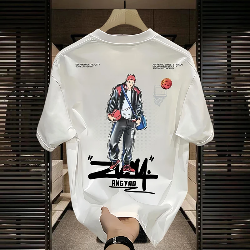 古梵沃重磅纯棉印花短袖圆领T恤男女同款情侣百搭夏季ins潮牌上衣