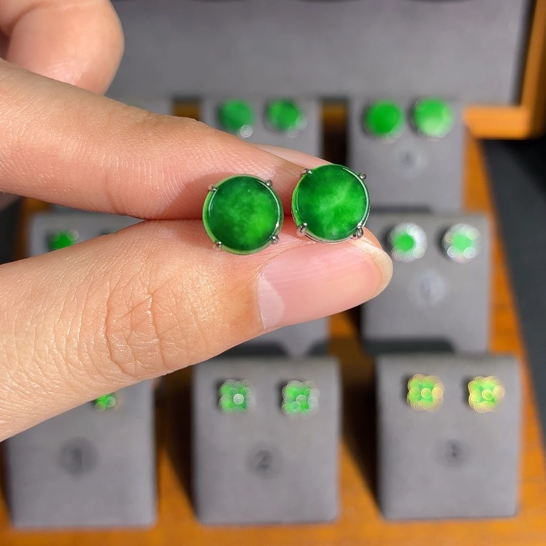 翡翠银S925镶嵌耳饰耳饰