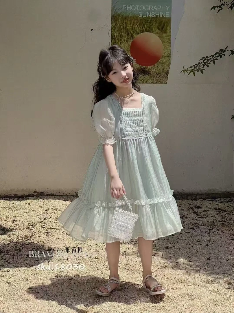 糖依果家 天蓝色韩系连衣裙18030