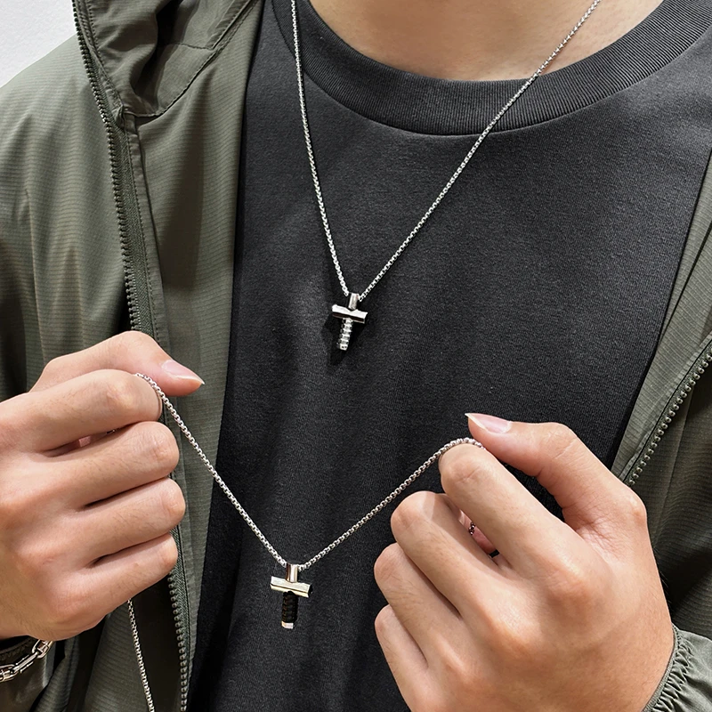 钛钢吊坠 【山哥同款 白镜十字】时尚百搭十字架项链情侣款毛衣链