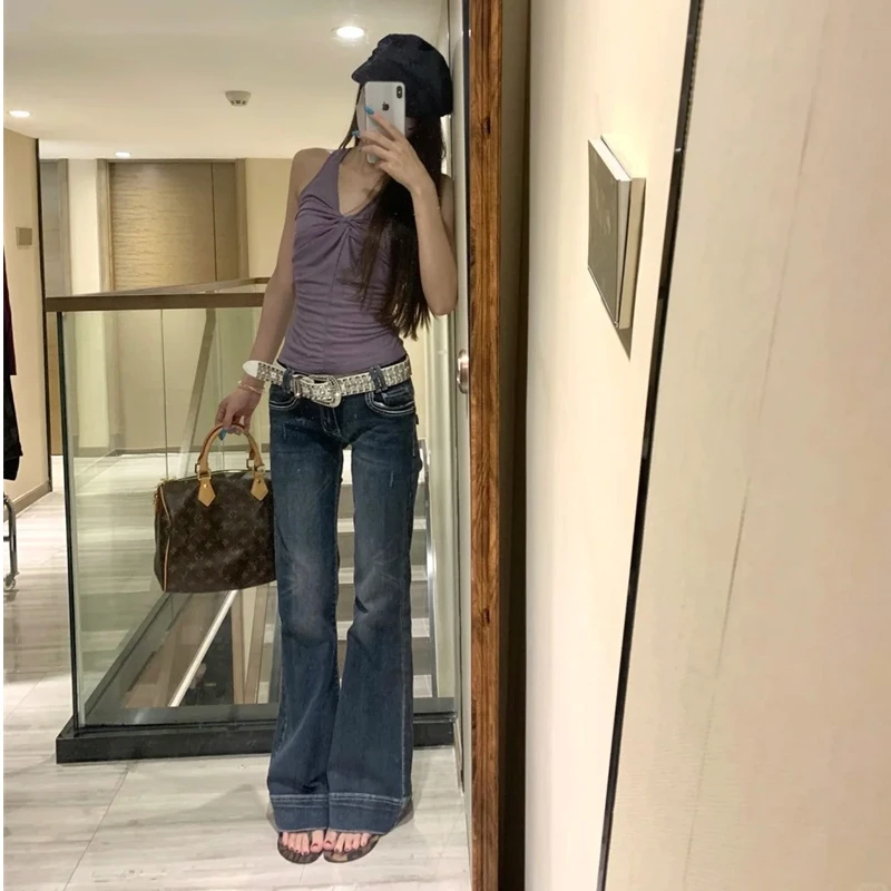 （浠儿姐姐）美式微喇牛仔裤女气质美女洋气高级感低腰设计感长裤