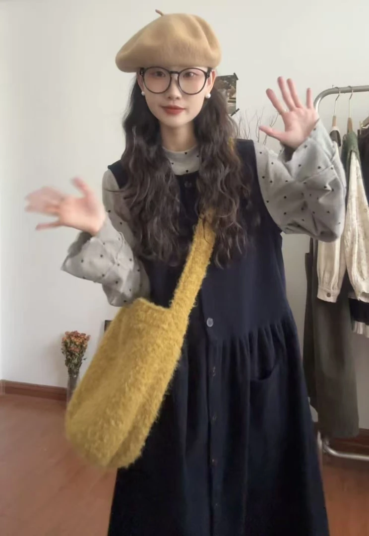 文艺百搭灯芯绒宽松背心裙(裙长118胸围106)