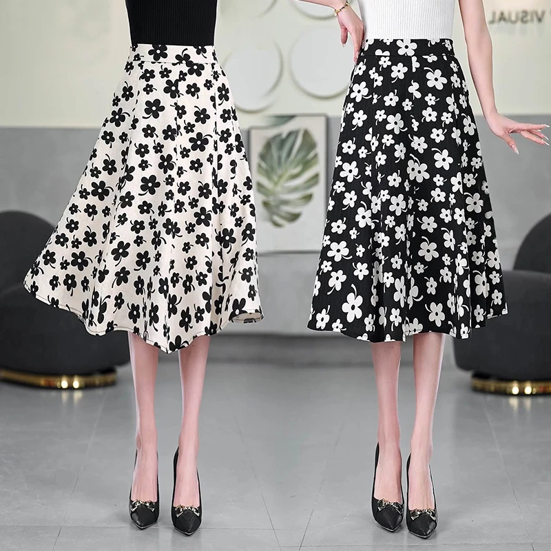 碎花半身裙高腰显瘦印花百褶裙垂感裙子夏季中长款大摆伞裙松紧腰