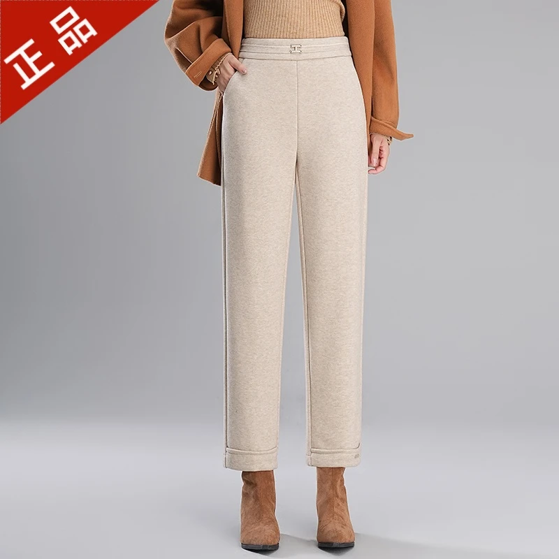 正品哥弟新款2025羊毛呢直筒裤女士高腰秋冬加厚九分裤休闲烟管裤