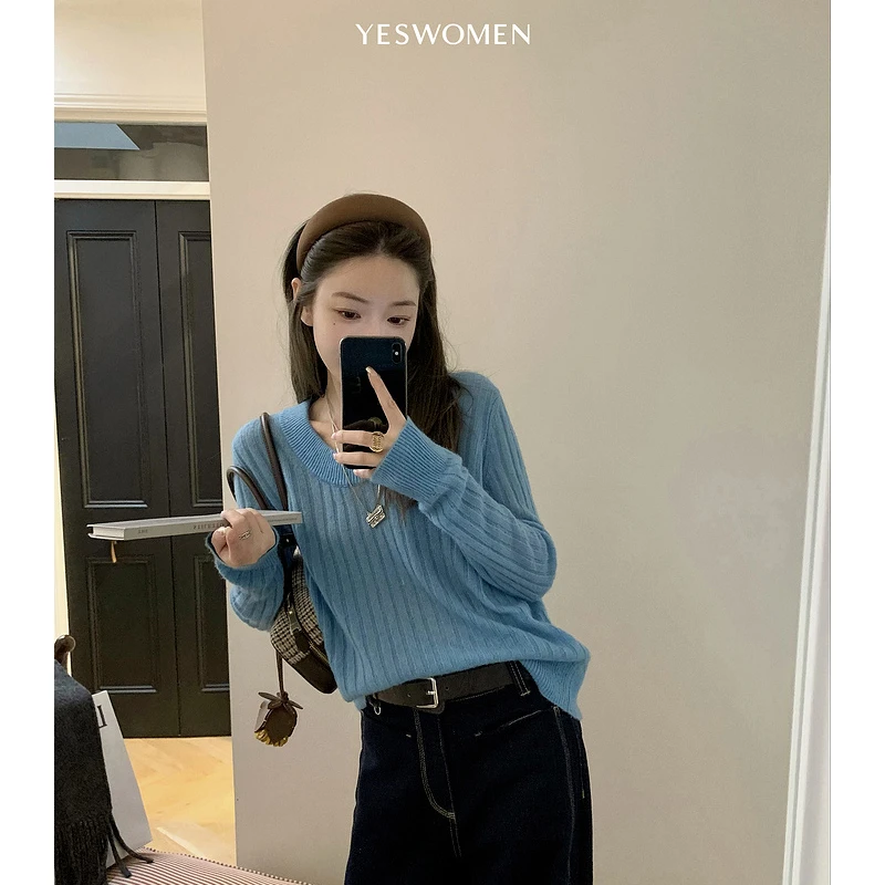 YESWOMEN【DA】婴驼坑条毛衣·轻盈柔软慵懒圆领XY7049B3335