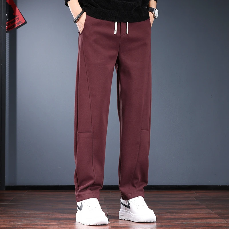 潮牌小弯刀休闲裤男秋季安哥拉红宽松直筒卫裤高级感红色运动长裤