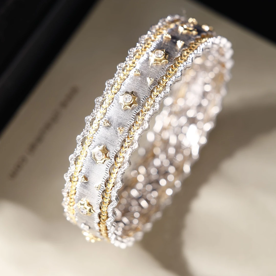 18K金钻石双色布布拉丝手镯 CZ(定制品质48小时鉴赏期)