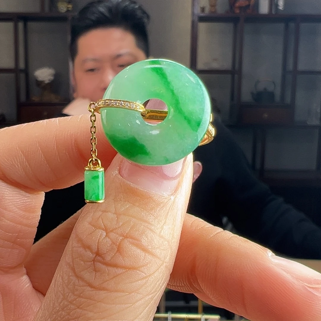 棋***棋翡翠18K金镶嵌戒指戒指