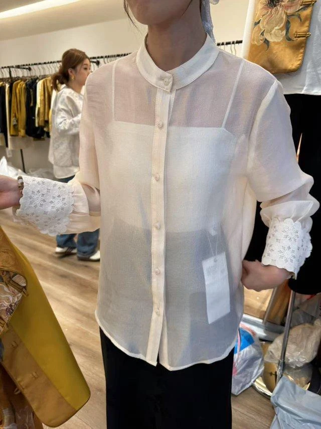 意法～高品质气质袖口重公蕾丝长袖上衣透80005