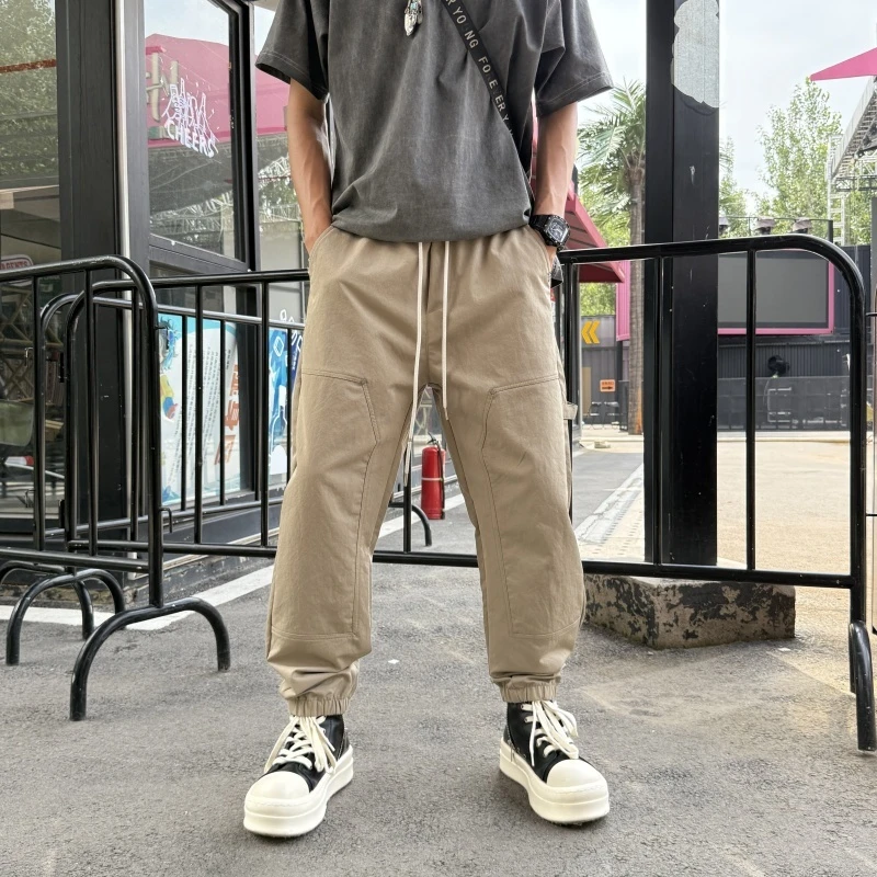 百搭阔腿裤水洗中腰工装裤长裤潮直筒时尚秋季宽松男士高腰束脚