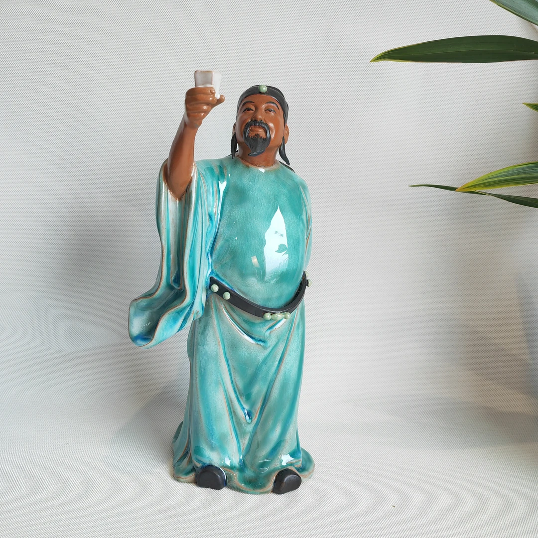 李白举杯邀明月石湾陶瓷柴烧作品家居博古架摆件工艺品15*16＊33