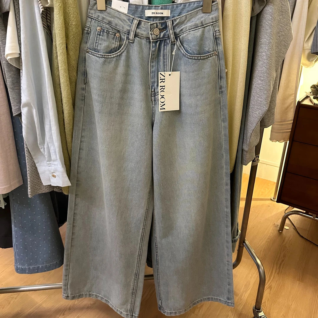 『241』春秋复古浅蓝休闲宽松牛仔裤